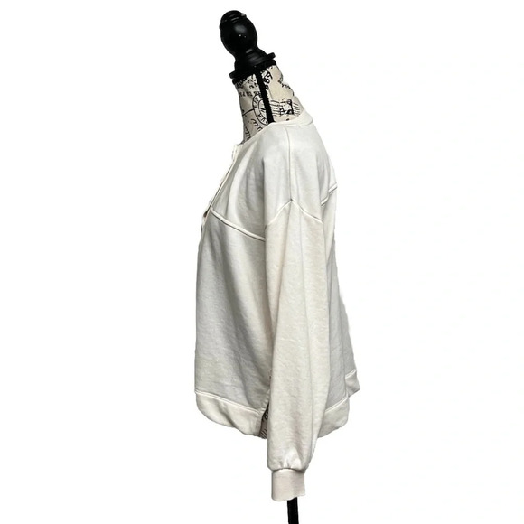 Lou & Grey Wafflestitch Henley Terry Cloth Boxy Sweatshirt Top Norm Modest Small - Picture 4 of 11